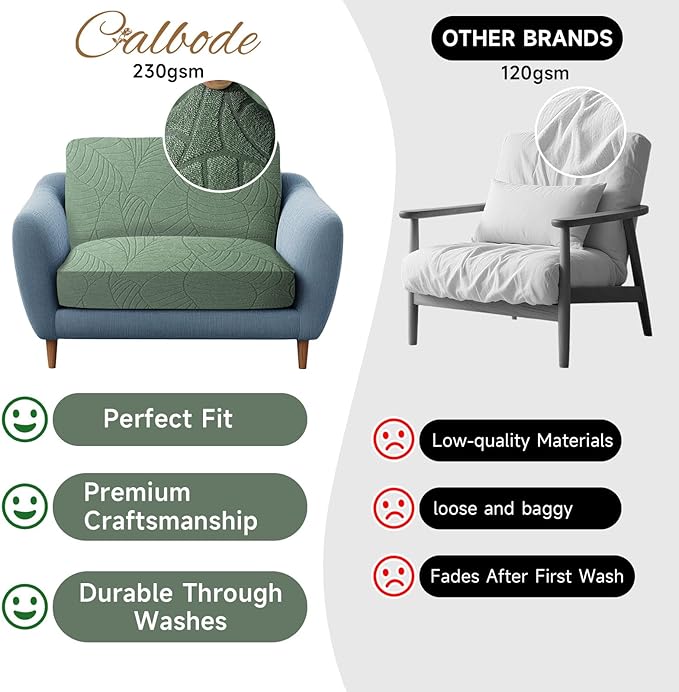 CALBODE 8Pcs Stretch Couch Cushion Covers, Water Resistant Outdoor Sofa Cuhsion Cover Replacement,Washable Outdoor Patio Chair Seat Cushion Covers for Furniture Protect (Sage Green, Leaf Textured)