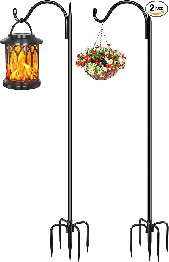 Gtongoko 63 Inch Shepherds Hooks for Outdoor with 5 Prongs Base, Adjustable Bird Feeder Pole Garden Hooks for Hanging Lanterns, Plants Baskets, Hummingbird Feeders, 2 Pack