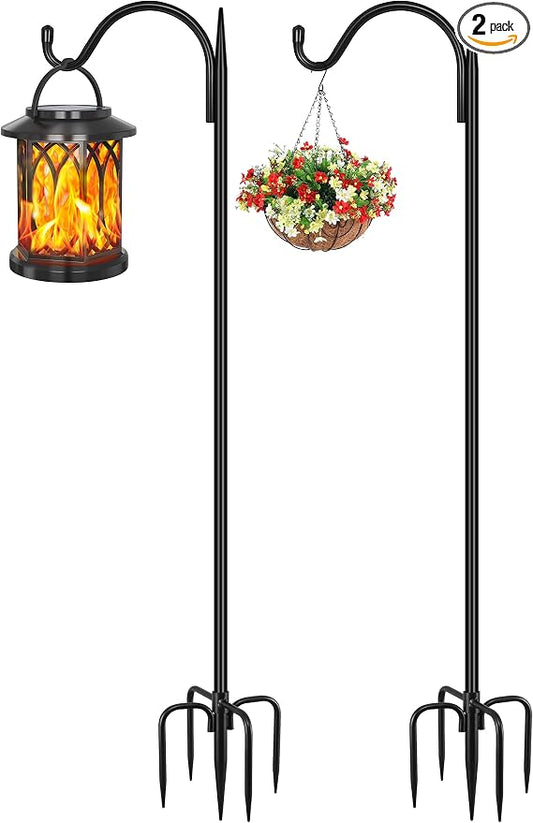 Gtongoko 63 Inch Shepherds Hooks for Outdoor with 5 Prongs Base, Adjustable Bird Feeder Pole Garden Hooks for Hanging Lanterns, Plants Baskets, Hummingbird Feeders, 2 Pack