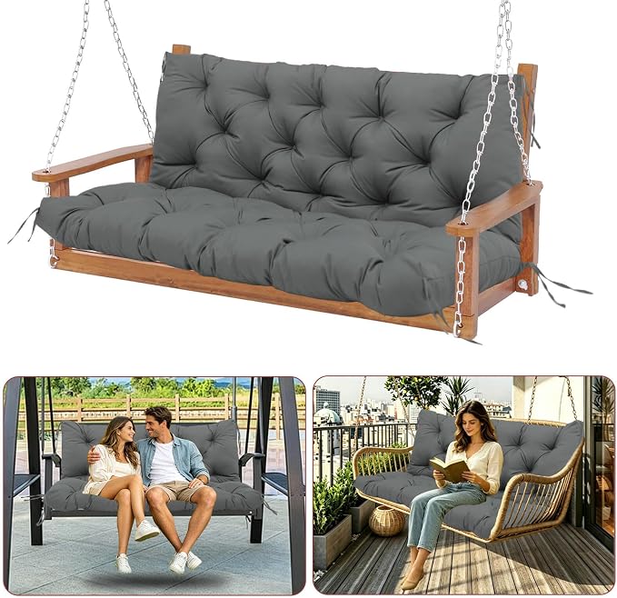 Premium 5" Thicken Porch Swing Cushions Waterproof 3 Seater Replacement Cushions with Backrest and Adjustable Straps, Outdoor Furniture Cushions for Patio, Garden(40×40×5inch)