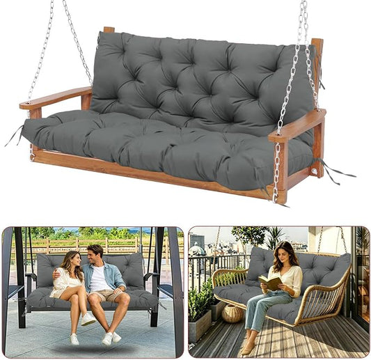Premium 5" Thicken Porch Swing Cushions Waterproof 3 Seater Replacement Cushions with Backrest and Adjustable Straps, Outdoor Furniture Cushions for Patio, Garden(40×40×5inch)