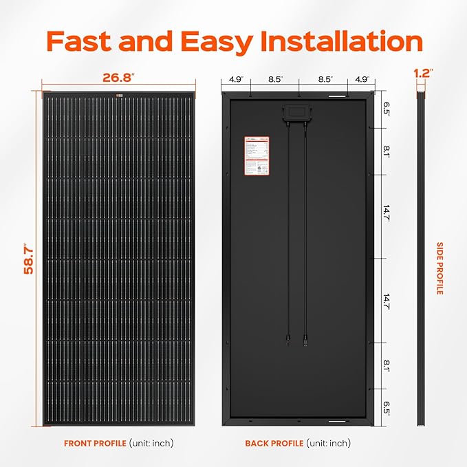 RICH SOLAR 200 Watt Black 12 Volt Moncrystalline Solar Panel High Efficiency Solar Module for RV Trailer Camper Marine Off Grid