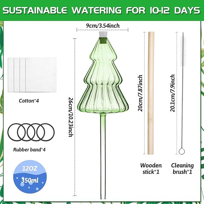 12 oz Large Plant Watering Globes, Glass Self Watering Globes, Unique Christmas Tree Self Watering Planter Insert, Vacation Plant Watering Devices, Automatic Watering Bulbs (Large-4 Pack)
