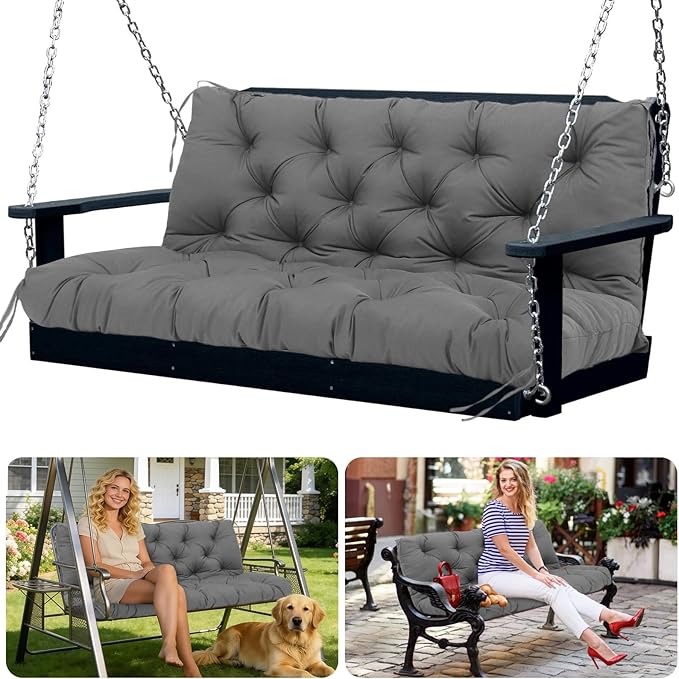 Porch Swing Cushions 3 Seater Replacement Thicken 5" Waterproof & Fade Resistant Swing Cushions for Outdoor Furniture Bench Patio Swing Cushion with Backrest & Ties(Dark Gray 70x40x5inch)