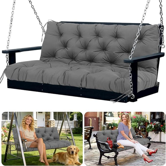 Porch Swing Cushions 3 Seater Replacement Thicken 5" Waterproof & Fade Resistant Swing Cushions for Outdoor Furniture Bench Patio Swing Cushion with Backrest & Ties(Dark Gray 70x40x5inch)