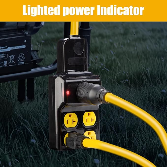 NEMA L14-30P to 4X 5-20R/5-15R&L14-30R Generator Adapter Extension Cord, 4 Prong 30 Amp to 110V,Twist Locking to 15 Amp/20 Amp Household Outlet, 125/250V 7500 Watts, ETL Listed (3FT)
