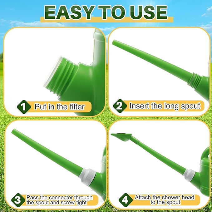 Reallnaive 6 Pcs Indoor Watering Can Set 1/2 Gallon Can 6.8 oz Spray Bottle 17 oz Squeeze Bottle Plant Watering Globes Soil Moisture Meter Small Spraying Set for Indoor Outdoor(Fluorescent Green)