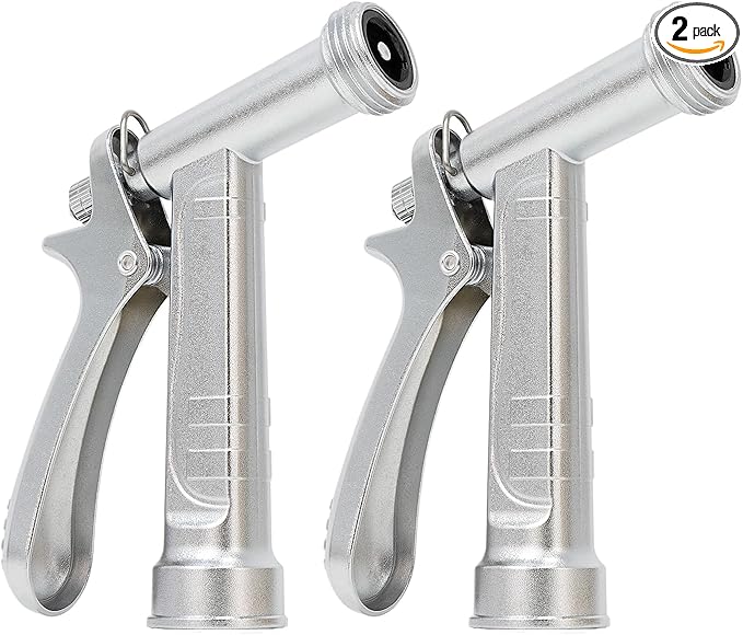 RESTMO 100% Metal Garden Hose Nozzle 2 Pack, 5X Lifespan Rust-Proof Chrome Plated, Heavy Duty Zinc Alloy Pistol Grip with Threaded Front, High Pressure Hose Sprayer for Car Washing, Plant Watering