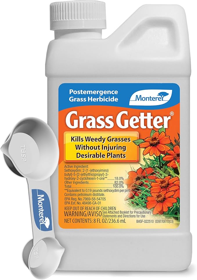 Monterey Grass Getter Bundled with Measuring Spoon - Selective Post Emergent Herbicide - Kills Weedy Grasses, Sethoxydim Herbicide - 8oz