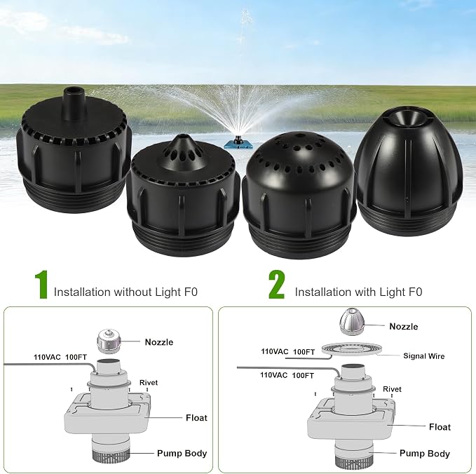 Goldlife Pond Fountain Aerator Nozzle - N3 Nozzle Kit, 4-in-1 Unique Water Flow Modes, Black ABS Water Spray Sprinkler Head, Replacement Fountain Aerator Pump Nozzle for Garden Pond Lake