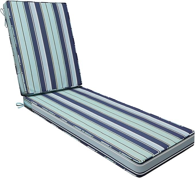 AAAAAcessories Outdoor Chaise Lounge Cushions, Fade-Resistant, Waterproof Patio Furniture Replacement Cushions, 72" x 21" x 3", Ash Teal Seaside Stripe