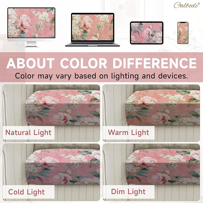 CALBODE 12 Pcs Stretch Outdoor Seat Cushion Covers, Washable Chair Seat Cover for Patio Furniture Cushions Soft Indoor and Outdoor Couch Cover Replacement (Pink Blooming, Cover Only)