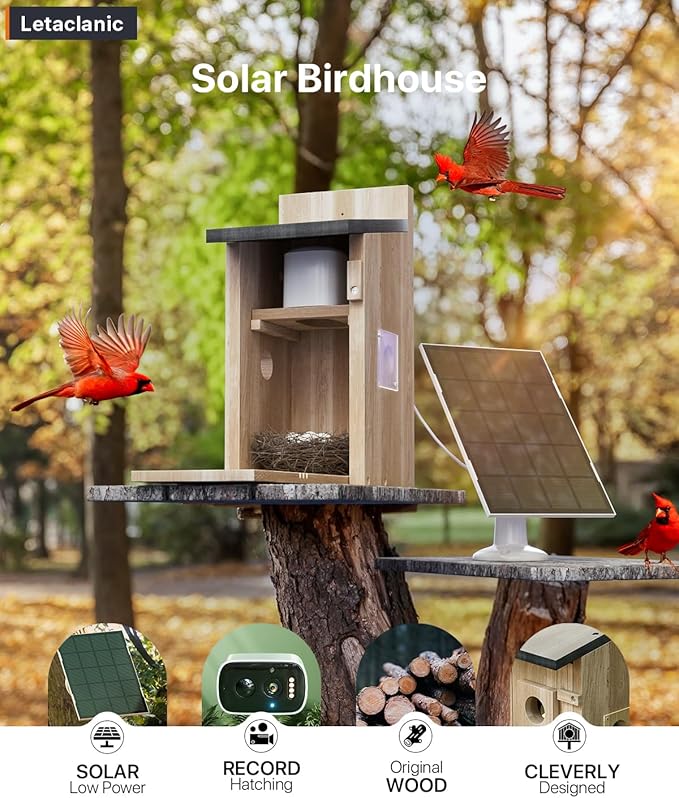 Bird House with Camera, 4MP HD Bird Houses for Outside, 2.4G WiFi & App Notify Bird Nesting & Hatching in Real Time, Auto Capture Bird Videos & Motion Detection Night Vision IP65 Waterproof