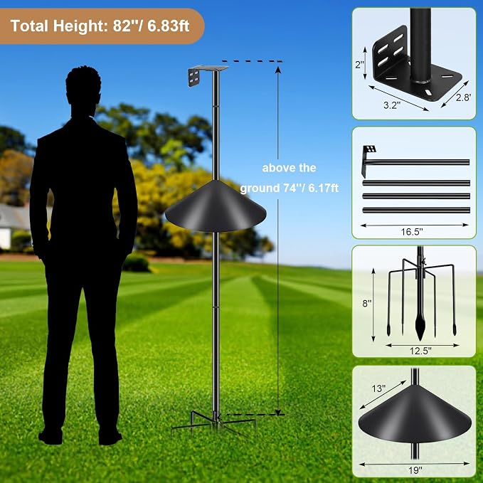 Smart Bird Feeder Pole Stand with Proof Squirrel Baffle - 82" Bird House Pole Mount Kit, Heavy Duty Feeding Station for Outdoor Backyard Bird Houses/Cameras