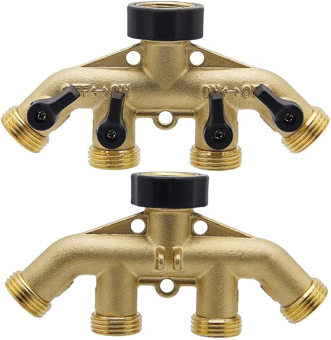 Twinkle Star 4 Way Heavy Duty Brass Garden Hose Splitter, Hose Connector 3/4", Hose Spigot Adapter with 4 Valves