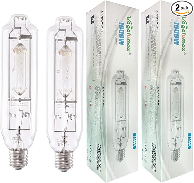 MH 1000W Metal Halide HID Grow Light Bulb Lamp High PAR Enhanced Blue and Violet Spectrums for Horticulture Indoor Plants,CCT 6000K,92,000 Lumens,Great for Commercial Applications,2 Pack