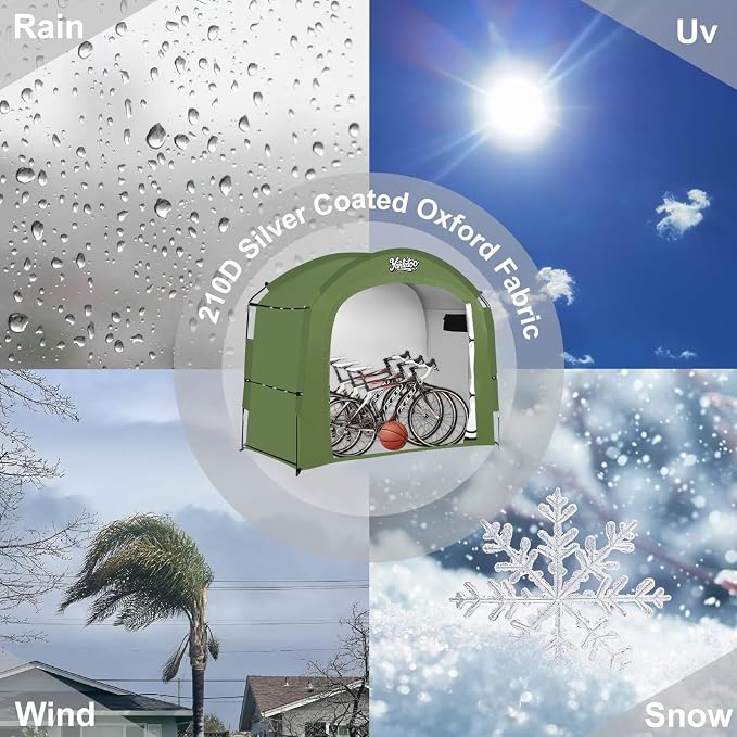 Bike Storage Shed Tent, Waterproof Outdoor Storage Shelter with 30% More Top Space, Portable Bicycle Cover for 2/3/4/5 Bikes, Motorcycles, Garden Tools, Lawn Mowers, Easy Setup(Green)