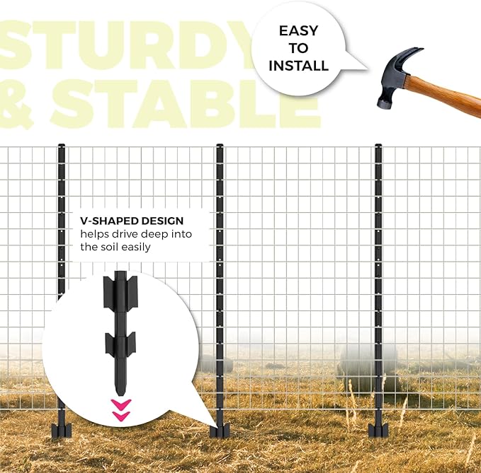 Fence Posts 6 Feet, Heavy Duty Metal Fence Post with U-Channel, Steel Fence U Post for Wire Fencing Steel Post for Yard, Outdoor Wire (Black - Set 8), AX015