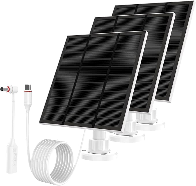 Solar Panels for Ring Camera Outdoor (New Generation) 5W 5V Solar Panel Charger with USB-C&Plug for Spotlight Cam Plus&Stick Up Cam Pro.Waterproof IP65 360°Adjustable 2M Cable (White, 3)