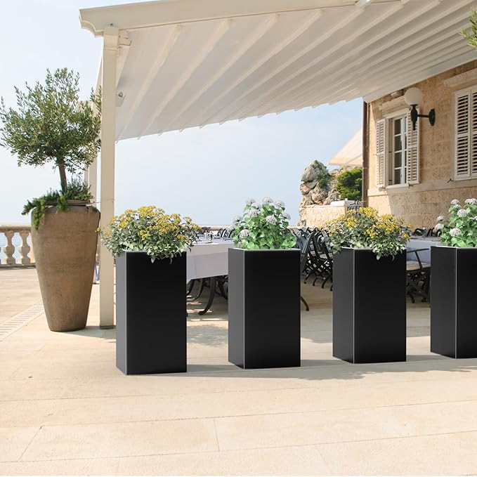 Nessxa Tall Metal Planter Box for Outdoor Plants 15" L x 15" W x 30" H, Heavy Duty Steel Planter Box with Removable Insert Shelf, Rectangular Planters for Porch, Garden, Yard, Hotel (Black)
