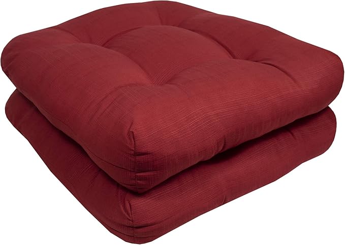 Sweet Home Collection Patio Cushions Outdoor Chair Pads Premium Comfortable Thick Fiber Fill Tufted 19" x 19" Seat Cover, 2 Count (Pack of 1), Red