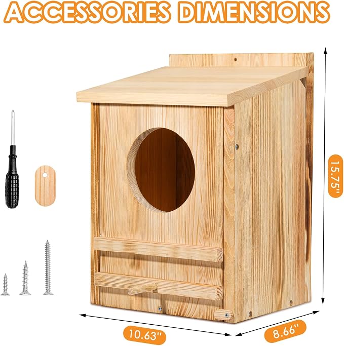 Large Barn Owl House,15.8 * 10.6 * 8.7IN Owl Nesting Box for Outside,Wooden Nest House,Large Handmade Bird Houses for Outside,Suitable for Wildlife Barn,Eastern Screech,Great Horned