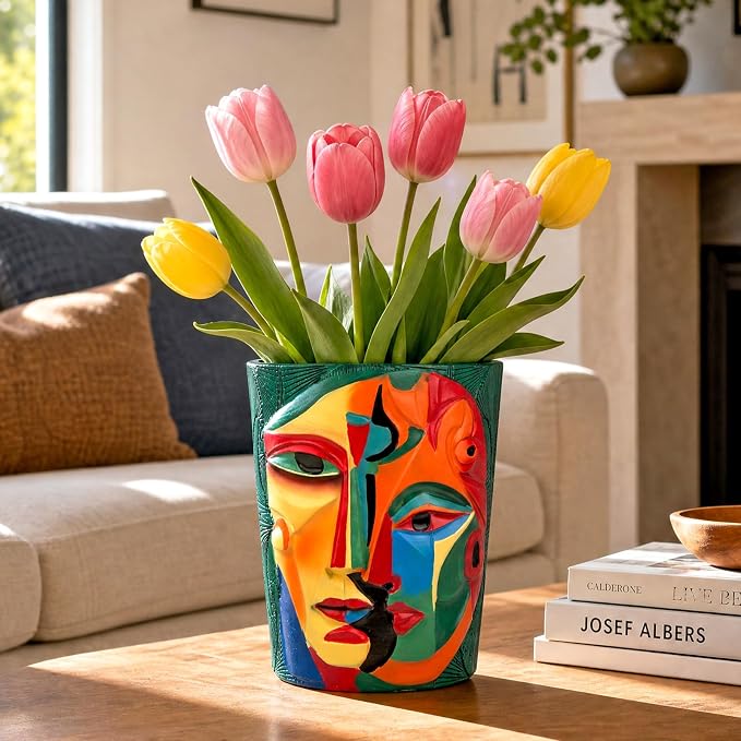 Mrlikale Abstract Face Planter Pots with Drainage Hole for Indoor Plants | 6.6 Inch Hand-Painted Funny Face Flower Pot for Succulents, Shelves, Desks, and Modern Home Decor