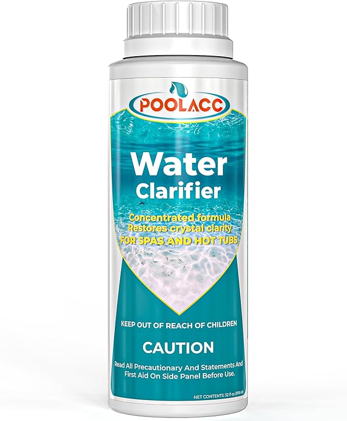POOLACC Water Clarifier for Spa Hot Tub or Pool- Clears Cloudy Water, Improves Filter Efficiency, Keeps pH Balanced - Highly Concentrated Chemical Water Clarifier for All Spas, Hot Tubs & Pools -32 oz
