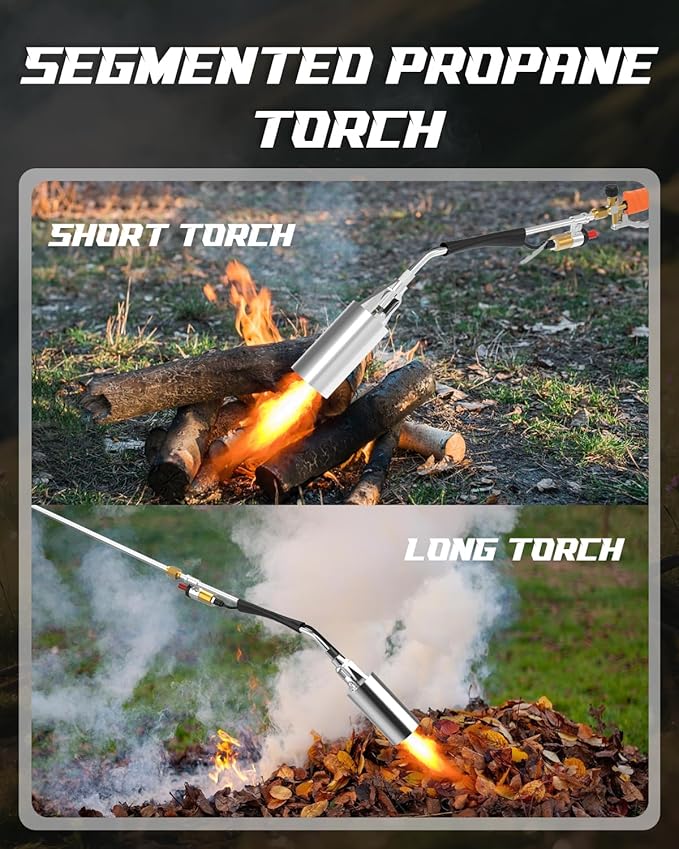 Propane Torch Weed Burner Kit, High Output with Long/Short Mode, 11.5FT Hose Heavy Duty Blow Torch Flamethrower with Self Igniter and Turbo Trigger for Weeding, Roofing, Melting Ice, BBQ