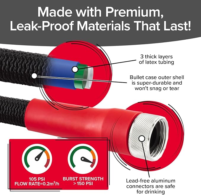 Pocket Hose 50 FT Silver Bullet 2.0 Expandable Garden Hose w/Turbo Shot Nozzle, AS SEEN ON TV, Lead-Free, Solid Aluminum Connectors, Easy On/Off Valve, Kink-Free, Leak-Proof