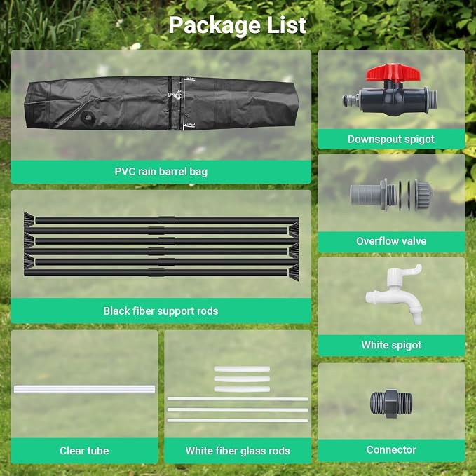 FAMIROSA 50 Gallon / 200L Rain Barrel, Collapsible Rain Barrels to Collect Rainwater from Gutter with Spigots and Overflow, 500D PVC Portable Rain Water Collection Catching System, Water Catcher Tank