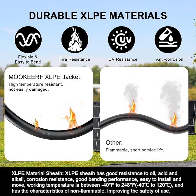 MOOKEERF Solar Battery Cable - 10 Gauge 5FT Power Inverter Cable with PV Flame Retardant Protective Sleeving Connect Battery and Charge Controller for Solar Panel Automotive RV Motorcycle Marine