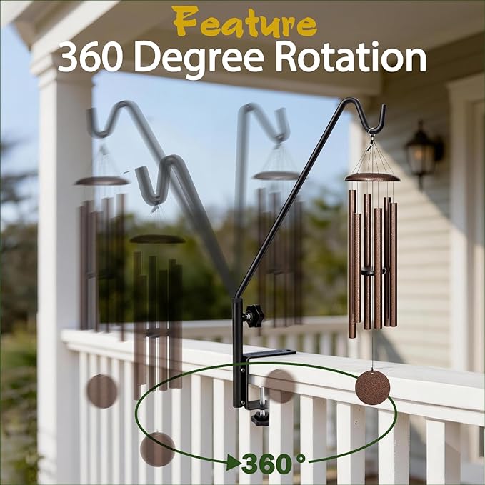 15 Inch Deck Hooks Hanger for Railing 2 Pack, Heavy Duty Shepherds Hooks for Outdoor Hanging Plants, 360° Swivel Adjustable Bird Feeder Pole Deck Railing Plant Hanger Bracket Outdoor