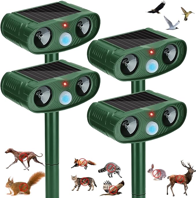 Ultrasonic Animal Repellent Outdoor Cat Deer Repellent Devices, Solar Animal Repeller Motion Detection, Cat Repeller Outdoor to Scare Squirrel Dog Repellent Deterrent for Yard (4Pack) (4)