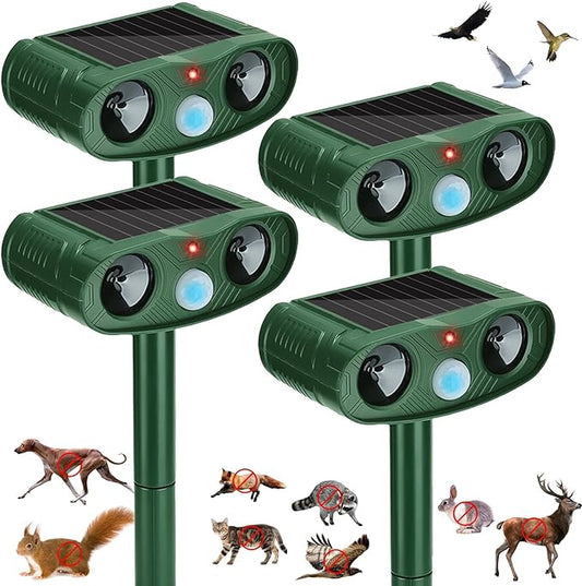 Ultrasonic Animal Repellent Outdoor Cat Deer Repellent Devices, Solar Animal Repeller Motion Detection, Cat Repeller Outdoor to Scare Squirrel Dog Repellent Deterrent for Yard (4Pack) (4)