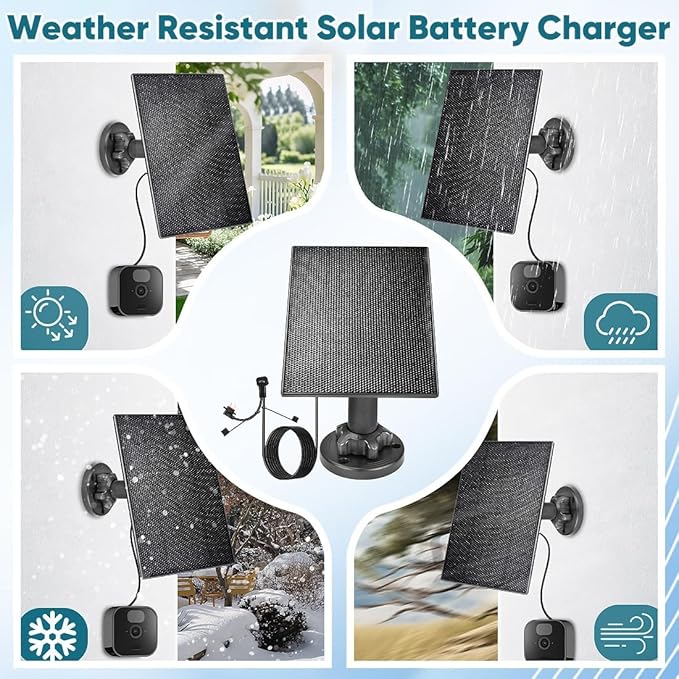 Solar Panel Charger for Blink Camera,3W Solar Kit Build-in 2600mAh Rechargeable Battery, IP66 Waterproof