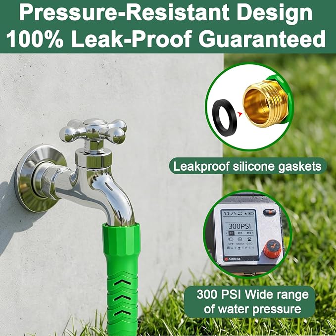 50FT Flexible Garden Hose & 10Modes Nozzle,Lightweight Water Hose,Kink-Free,All-Weather 3/4 in. NoneExpanding Hose for RV,Boat,Car Wash,Garden,Yard,Camper,Outdoor (Green-Black, 50Ft)