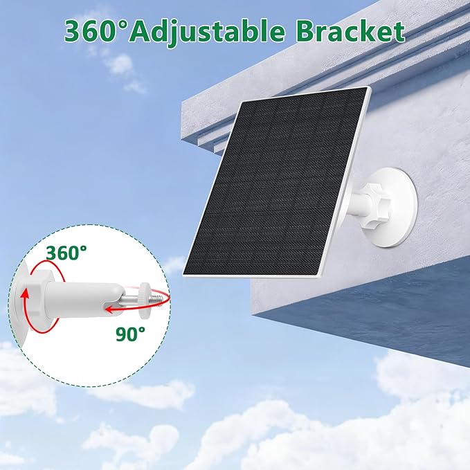 Zivif 10W Solar Panel for Security Camera, 10400mAh Built-in Battery, 5V Outdoor Solar Charger with USB-C & Micro-USB Port, IP66 Waterproof, 360° Adjustable Mount