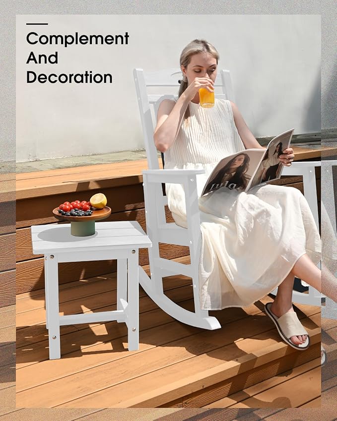 Outdoor Side Table – 17" HDPE Adirondack Side Table,Sturdy Small Outdoor Tables, Weather-Resistant & Easy Assembly Patio End Tables for Garden, Balcony, Porch & Poolside (White)