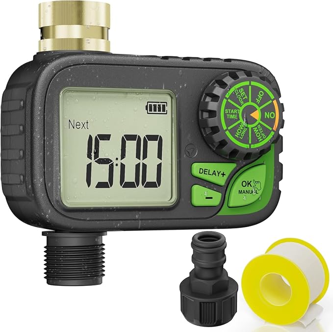 Sprinkler Timer, Programmable Digital Water Hose Irrigation Timer for Lawn | Manual Override,Automatic Watering, Outdoor Waterproof, Yard & Lawn Use with Rain Delay