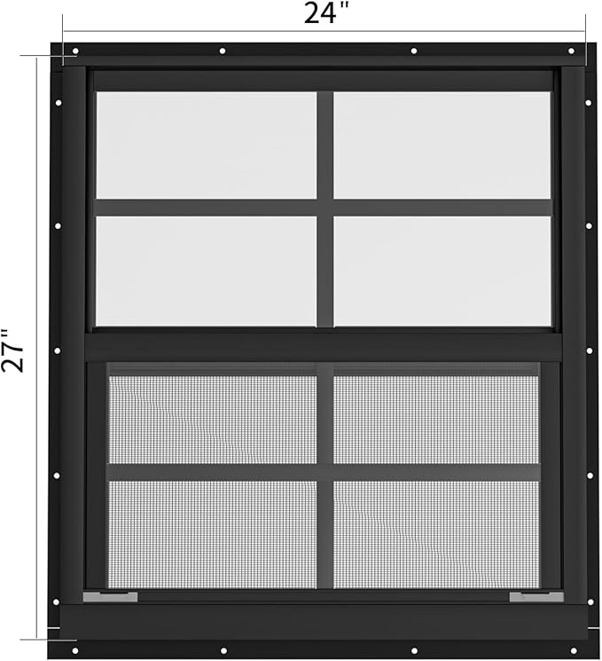 WRISIN 2 Pack Shed Windows 24" W x 27" H Flush Mount, Black Household Windows for Playhouses, Barns, Chicken Coop