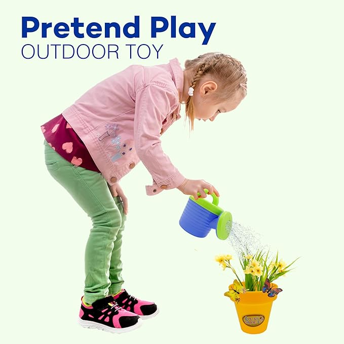 4E's Novelty 15 Piece Gardening Tools & Wagon Toy Set with Plastic Wheelbarrow, Apron, STEM Pretend Play Outdoor Toy for Toddlers Kids Boys Girls