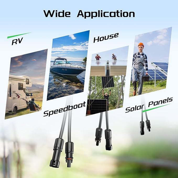 Bateria Power 40Ft 8AWG Solar Panel Extension Cable, 10mm² Twin Wire Conductor Parallel Solar Wire Adapter Kit with Waterproof Female & Male Solar Connectors for RV, Marine, Photovoltaic Systems
