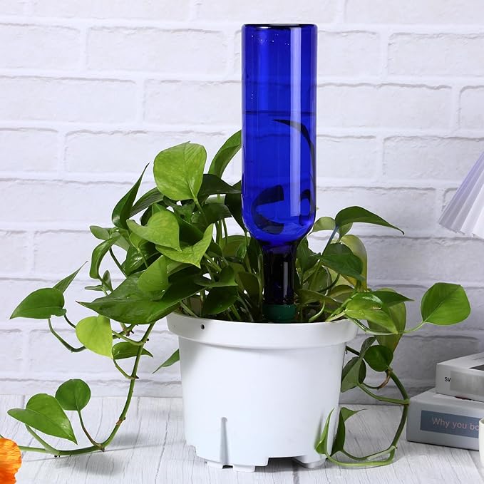 SiliFine 8 Set Plant Watering Devices Include Self Watering Spikes and 26 oz Plastic Bottles Plant Waterer Devices with Adjustable Control Valve Switch Indoor Outdoor (Blue)