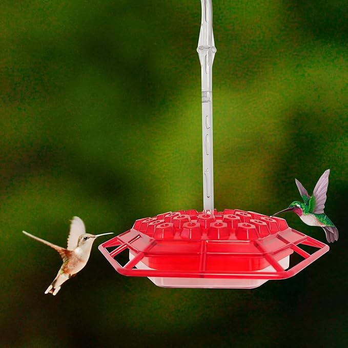 Hummingbird Feeders for Outdoors Hanging, 10 oz Wild Bird Feeder with 30 Feeding Ports, Hummingbird Feeder and Built-in Ant Moat, Easy to Clean and Refill (Red)