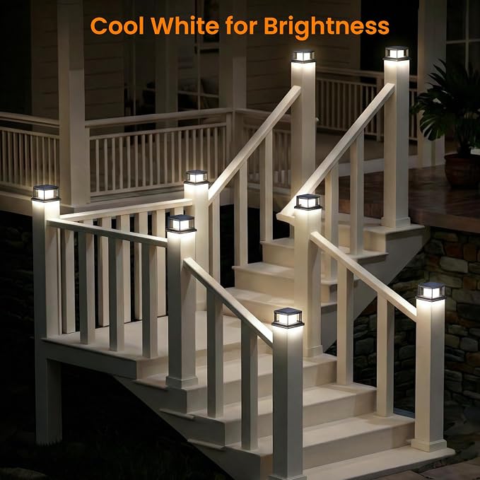 Mlambert 4x4 Solar Post Cap Lights 8-Pack, 2 Lighting Modes Solar Fence Cap for Wooden Vinyl Post, Waterproof Deck Light Patio Porch Decoration, Black