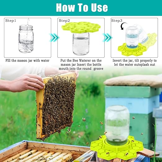 4 Pack Bee Feeder for Mason Jar, Silicone Bee Watering Station, Compatible with Regular and Wide Mouth, Bee Feeders for Hives, Beekeeping Supplies, Bee Waterer for Outside Garden(Yellow)