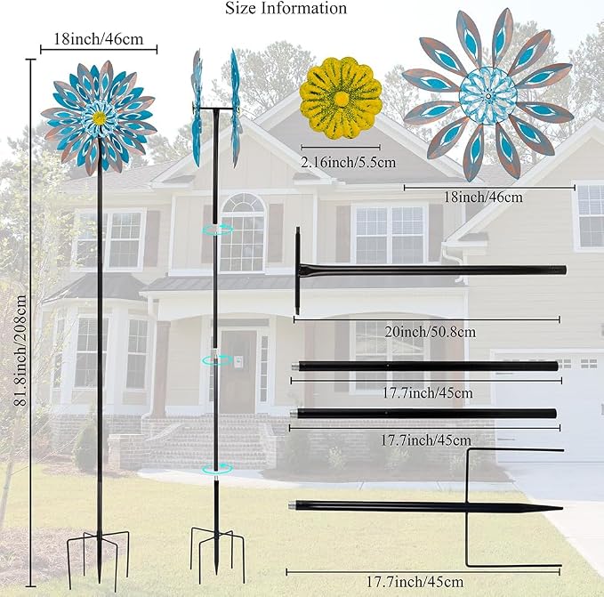 Viveta Wind Spinners,Large Outdoor Wind Sculpture, Metal Windmill | Double-Side, for Yard and Garden