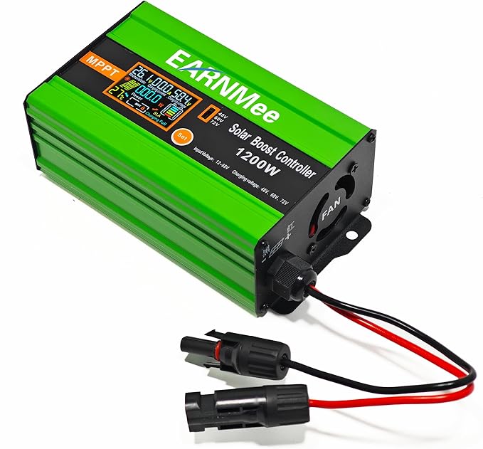 30A Boost MPPT Solar Charge Controller 72V/60V/48V, 1200W Controller with LCD,Output Max 15A for LiFePO4/Lithium/Lead Acid Battery for RV/Solar System/Golf Cart,Smart Cooling & Full Protection