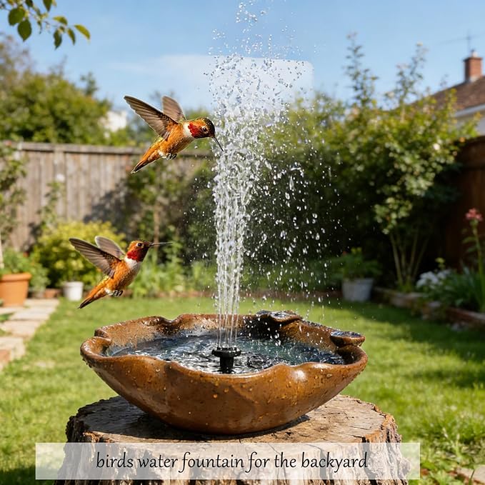 Ceramic Birdbath Solar Fountain, 12.5-Inch Heavy Duty Ceramic Bird Bath Bowl for Outdoor Water Fountain, Wildlife Drinking Station & Ground Feeder, Garden Patio Décor